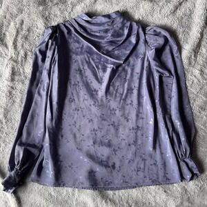 Vintage Alexandria Purple Satin Floral Jacquard Mock Neck Puff Sleeve Blouse‎ 10